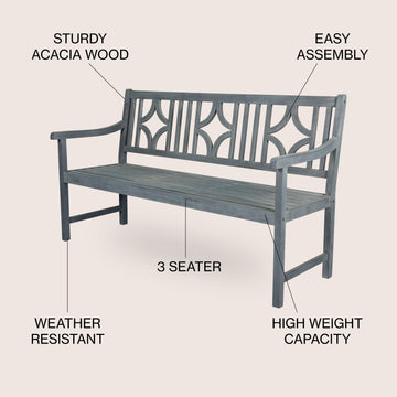 Sloane Ogee Diamond-Back 600-Lbs Support Acacia Wood Outdoor Garden Patio Bench - JONATHAN Y